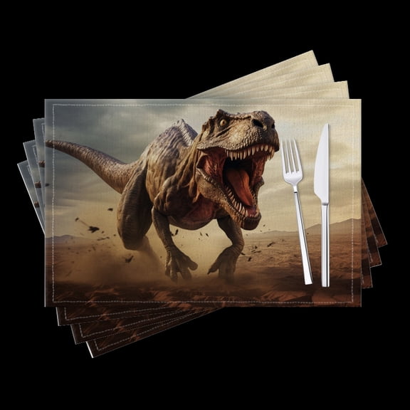 BaHomeck placemats Set of 4 Fierce Tyrannosaurus Rex Roaring In The Desert Cotton Linen rectangle Placemats for Kitchen Dining Table Indoor,Outdoor,18*12inch