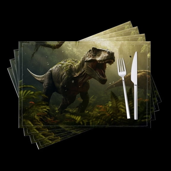 BaHomeck placemats Set of 4 Fierce Tyrannosaurus Rex Roaring In The Lush Cotton Linen rectangle Placemats for Kitchen Dining Table Indoor,Outdoor,18*12inch