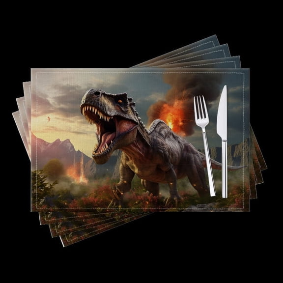 BaHomeck placemats Set of 4 Fierce Tyrannosaurus Rex Roaring With Mouth Open Cotton Linen rectangle Placemats for Kitchen Dining Table Indoor,Outdoor,18*12inch