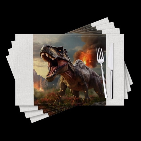 BaHomeck placemats Set of 4 Fierce Tyrannosaurus Rex Roaring With Mouth Open Cotton Linen rectangle Placemats for Kitchen Dining Table Indoor,Outdoor,18*12inch