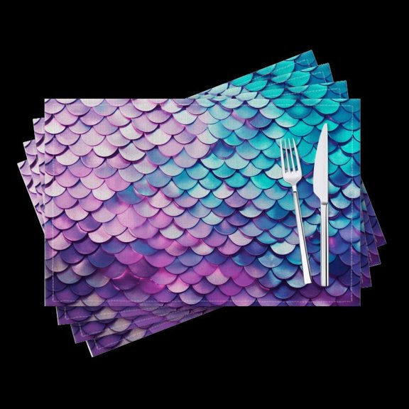 BaHomeck placemats Set of 4 Fish Scales With Purple And Blue Colors Cotton Linen rectangle Placemats for Kitchen Dining Table Indoor,Outdoor,18*12inch
