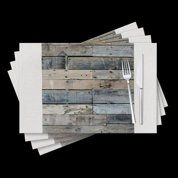 BaHomeck placemats Set of 4 Flat Lay View Of Old Weathered Wood Planks With Grungy Cotton Linen rectangle Placemats for Kitchen Dining Table Indoor,Outdoor,18*12inch