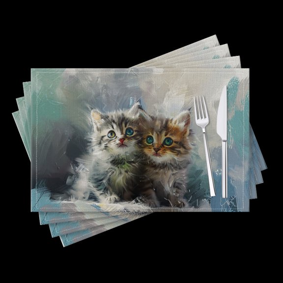 BaHomeck placemats Set of 4 Fluffy Kittens With Big Eyes Sitting Together Cotton Linen rectangle Placemats for Kitchen Dining Table Indoor,Outdoor,18*12inch