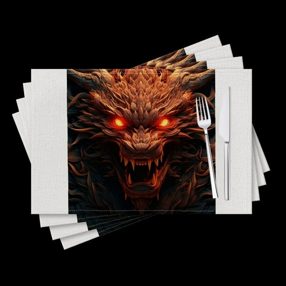 BaHomeck placemats Set of 4 Front View Of Angry Orange Dragon With Glowing Red Eyes Cotton Linen rectangle Placemats for Kitchen Dining Table Indoor,Outdoor,18*12inch