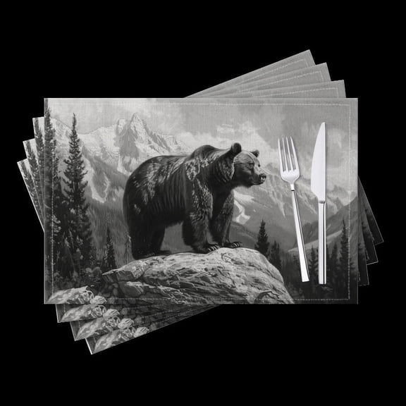 BaHomeck placemats Set of 4 Grizzly Bear Standing With Trees In The Background Cotton Linen rectangle Placemats for Kitchen Dining Table Indoor,Outdoor,18*12inch