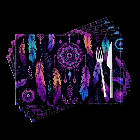 BaHomeck placemats Set of 4 Holographic Dreamcatchers With Colors Shifting And Shimmering In The Light Cotton Linen rectangle Placemats for Kitchen Dining Table Indoor,Outdoor,18*12inch