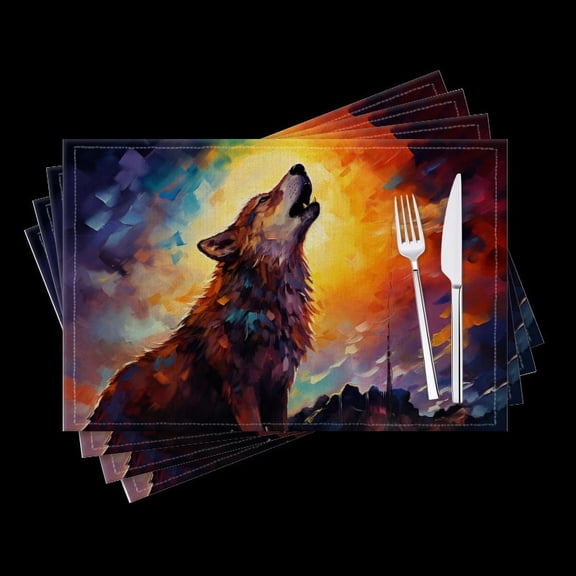 BaHomeck placemats Set of 4 Howling Wolf With Glowing Sun In The Background Cotton Linen rectangle Placemats for Kitchen Dining Table Indoor,Outdoor,18*12inch