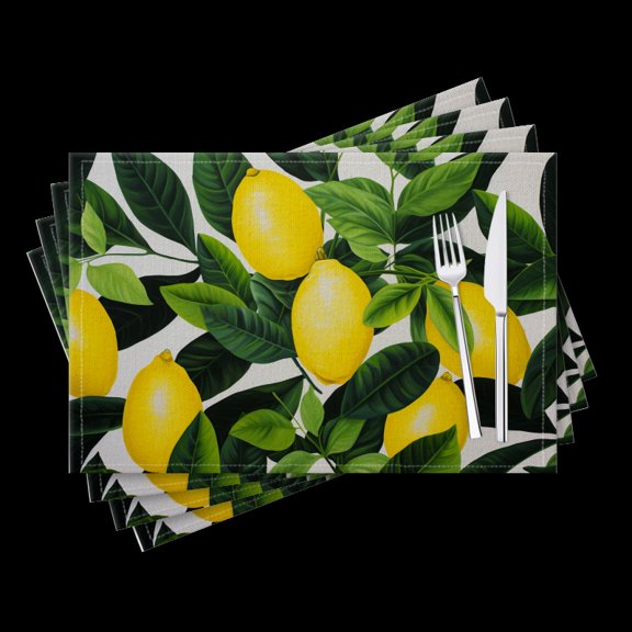 BaHomeck placemats Set of 4 Lemon Leaves And Lemons In The Style Of Patterned Wallpaper Cotton Linen rectangle Placemats for Kitchen Dining Table Indoor,Outdoor,18*12inch
