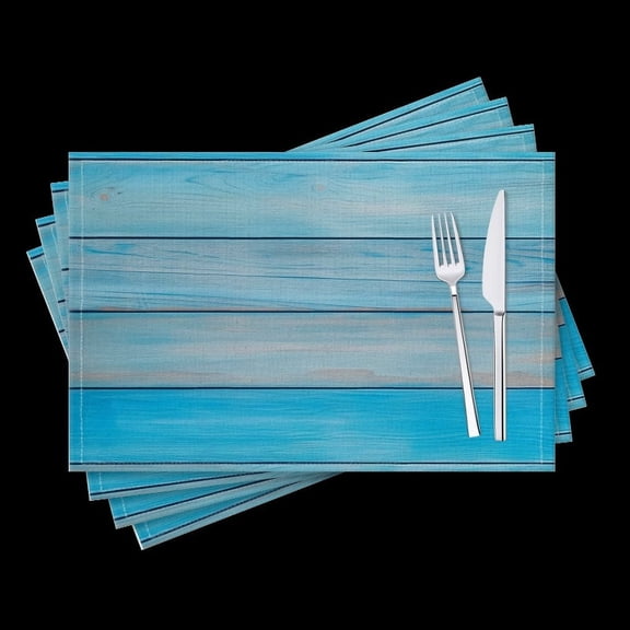 BaHomeck placemats Set of 4 Light Blue Wooden Background With Horizontal Planks Of Wood Cotton Linen rectangle Placemats for Kitchen Dining Table Indoor,Outdoor,18*12inch