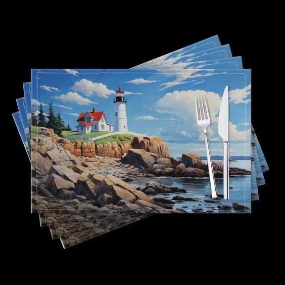 BaHomeck placemats Set of 4 Lighthouse Sits Atop Rocky Cliffs Overlooking The Ocean Cotton Linen rectangle Placemats for Kitchen Dining Table Indoor,Outdoor,18*12inch