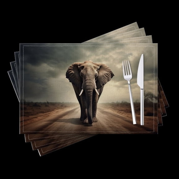 BaHomeck placemats Set of 4 Majestic Elephant Standing On Empty Road Cotton Linen rectangle Placemats for Kitchen Dining Table Indoor,Outdoor,18*12inch