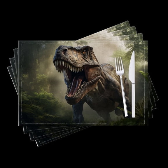 BaHomeck placemats Set of 4 Majestic Tyrannosaurus Rex Roaring In The Lush Cotton Linen rectangle Placemats for Kitchen Dining Table Indoor,Outdoor,18*12inch