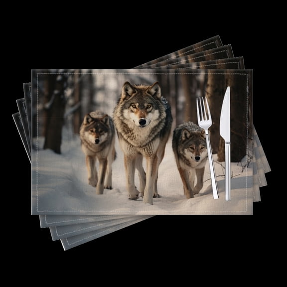 BaHomeck placemats Set of 4 Oil Painting Of Wolf With Grey And Black Fur Cotton Linen rectangle Placemats for Kitchen Dining Table Indoor,Outdoor,18*12inch