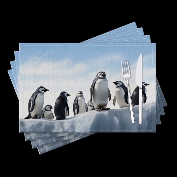 BaHomeck placemats Set of 4 Penguins On The Ice In The Style Of Pixar Cotton Linen rectangle Placemats for Kitchen Dining Table Indoor,Outdoor,18*12inch