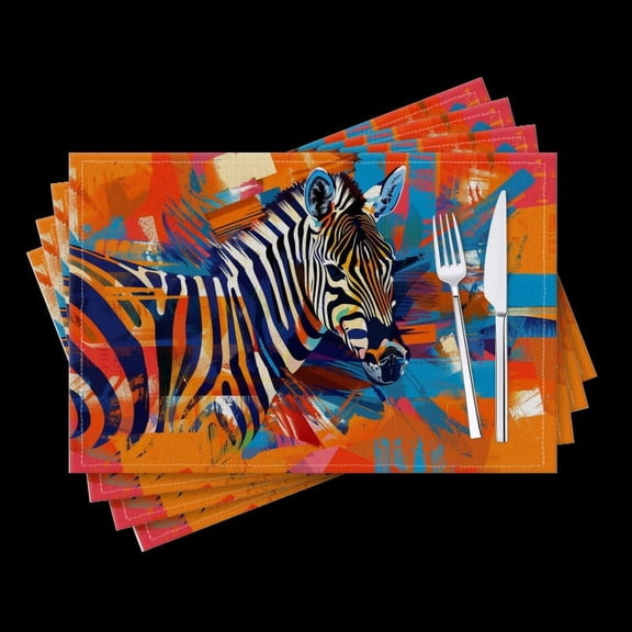 BaHomeck placemats Set of 4 Pop Art-Inspired Digital Painting Of African Zebra Cotton Linen rectangle Placemats for Kitchen Dining Table Indoor,Outdoor,18*12inch