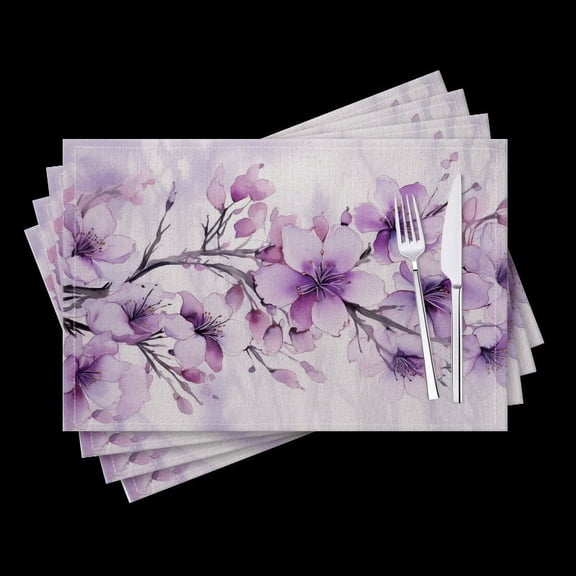 BaHomeck placemats Set of 4 Purple Cherry Blossoms With Delicate Brush Strokes Against White Background Cotton Linen rectangle Placemats for Kitchen Dining Table Indoor,Outdoor,18*12inch