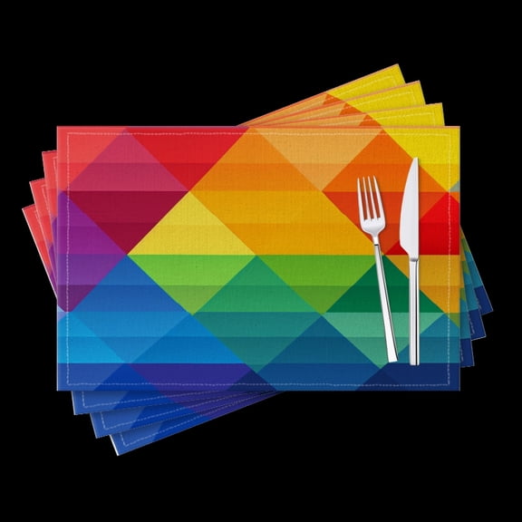 BaHomeck placemats Set of 4 Rainbow Gradient Color Palette Grid With Squares Of Solid Colors Cotton Linen rectangle Placemats for Kitchen Dining Table Indoor,Outdoor,18*12inch