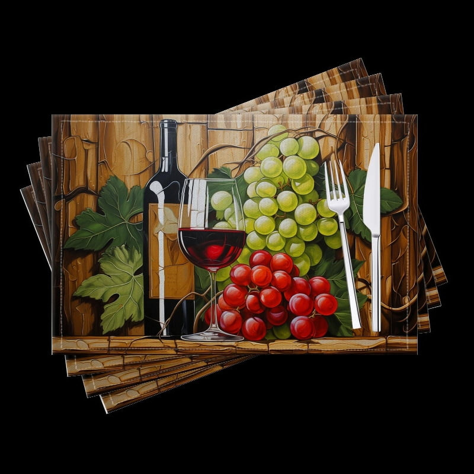 BaHomeck placemats Set of 4 Red Wine Bottle Of Red Wine And Green ...