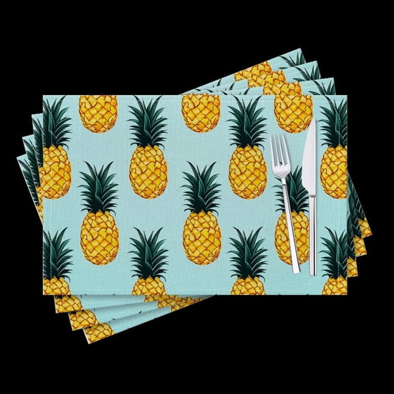 BaHomeck placemats Set of 4 Seamless Pattern With Yellow Pineapples On Light Blue Background Cotton Linen rectangle Placemats for Kitchen Dining Table Indoor,Outdoor,18*12inch