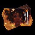 thumbnail image 1 of BaHomeck placemats Set of 4 Stunning Black Woman With Curly Hair Adorned In Golden Stars Cotton Linen rectangle Placemats for Kitchen Dining Table Indoor,Outdoor,18*12inch, 1 of 4