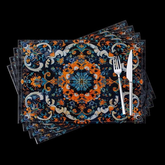 BaHomeck placemats Set of 4 Symmetrical And Intricate Pattern Of Arabic Carpet Cotton Linen rectangle Placemats for Kitchen Dining Table Indoor,Outdoor,18*12inch