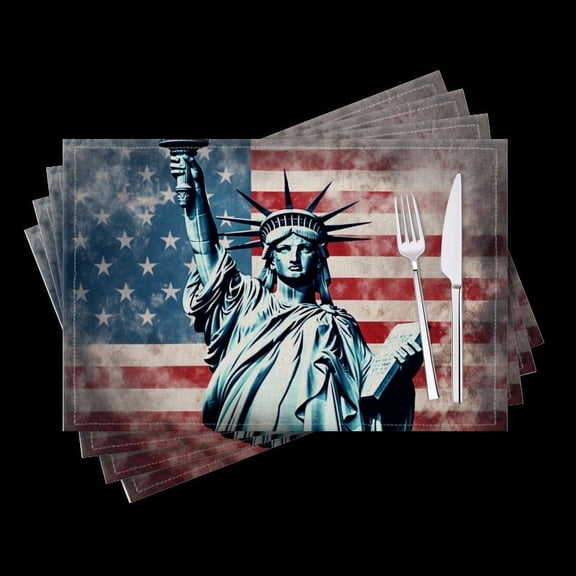 BaHomeck placemats Set of 4 The Statue Of Liberty Holding American Flag Cotton Linen rectangle Placemats for Kitchen Dining Table Indoor,Outdoor,18*12inch