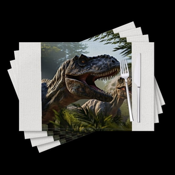 BaHomeck placemats Set of 4 Two Tyrannosaurus Rex Mouths Open And Roaring Cotton Linen rectangle Placemats for Kitchen Dining Table Indoor,Outdoor,18*12inch