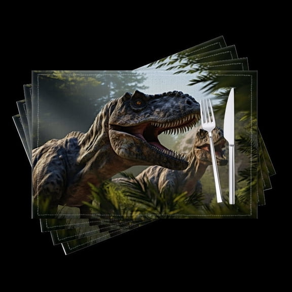 BaHomeck placemats Set of 4 Two Tyrannosaurus Rex Mouths Open And Roaring Cotton Linen rectangle Placemats for Kitchen Dining Table Indoor,Outdoor,18*12inch