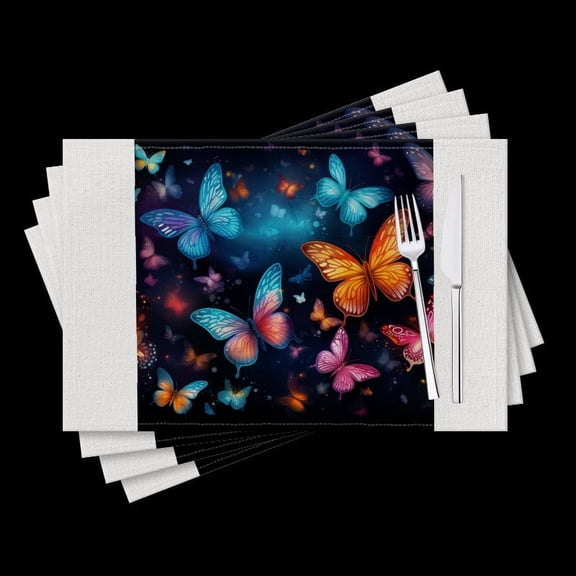 BaHomeck placemats Set of 4 Vibrant Display Of Colorful Butterflies Dancing In The Night Sky Cotton Linen rectangle Placemats for Kitchen Dining Table Indoor,Outdoor,18*12inch
