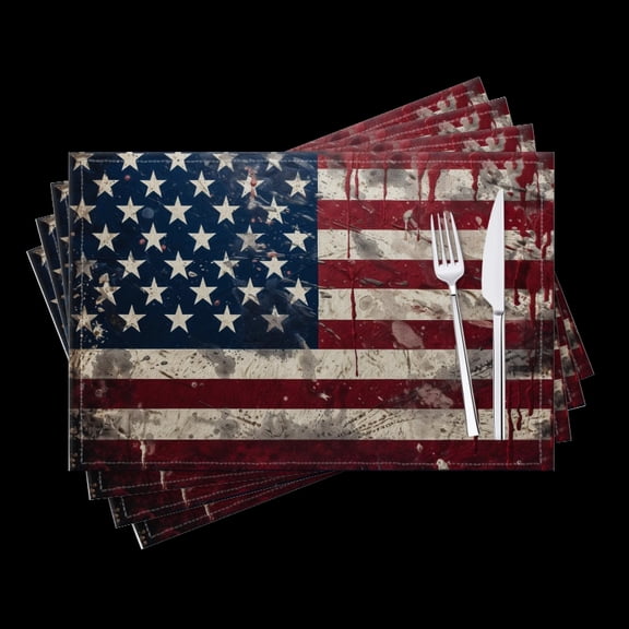 BaHomeck placemats Set of 4 Vintage American Flag With Distressed And Weathered Texture Cotton Linen rectangle Placemats for Kitchen Dining Table Indoor,Outdoor,18*12inch