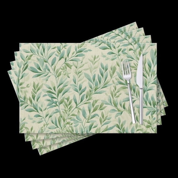 BaHomeck placemats Set of 4 Watercolor Light Green Willow Leaves Pattern Cotton Linen rectangle Placemats for Kitchen Dining Table Indoor,Outdoor,18*12inch