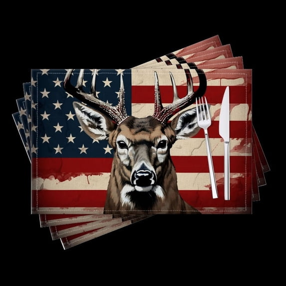 BaHomeck placemats Set of 4 White-Tailed Deer With Humorous Expression Cotton Linen rectangle Placemats for Kitchen Dining Table Indoor,Outdoor,18*12inch