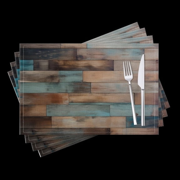 BaHomeck placemats Set of 4 Wooden Wall With Aged Finish And Featuring Weathered Textures Cotton Linen rectangle Placemats for Kitchen Dining Table Indoor,Outdoor,18*12inch