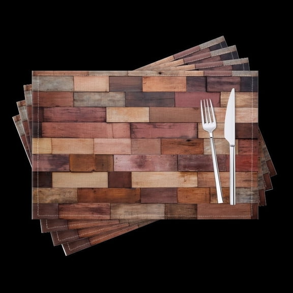 BaHomeck placemats Set of 4 Wooden Wall Made Of Rectangular Planks In Various Shades Cotton Linen rectangle Placemats for Kitchen Dining Table Indoor,Outdoor,18*12inch