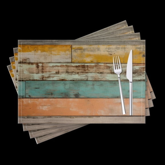BaHomeck placemats Set of 4 Wooden Wall With Weathered Multi-Colored Wood Planks Cotton Linen rectangle Placemats for Kitchen Dining Table Indoor,Outdoor,18*12inch