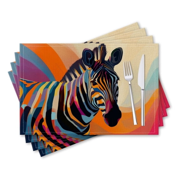 BaHomeck placemats Set of 4 rectangle Linen Cotton Placemats for Dining Table Washable Heat Resistant,18*12inch,Abstract Art Vector Of Zebra With Colorful Stripes