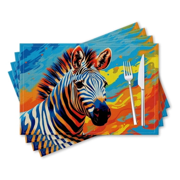 BaHomeck placemats Set of 4 rectangle Linen Cotton Placemats for Dining Table Washable Heat Resistant,18*12inch,Abstract Pop Art Illustration Of Zebra