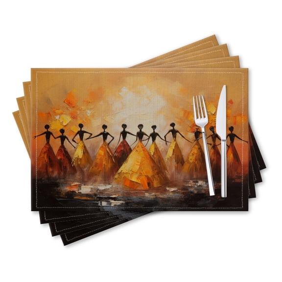 BaHomeck placemats Set of 4 rectangle Linen Cotton Placemats for Dining Table Washable Heat Resistant,18*12inch,African Women Dancing Gracefully Under The Warm Glow Of Sunset