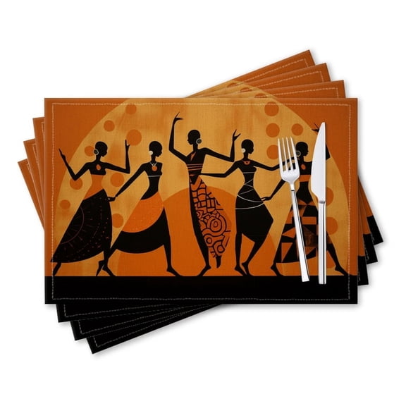 BaHomeck placemats Set of 4 rectangle Linen Cotton Placemats for Dining Table Washable Heat Resistant,18*12inch,African Women Dancing In The Style Of Ndebele Art