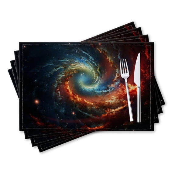 BaHomeck placemats Set of 4 rectangle Linen Cotton Placemats for Dining Table Washable Heat Resistant,18*12inch,Amazing Spiral Galaxy Featuring Red And Blue Colors