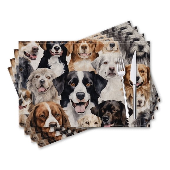 BaHomeck placemats Set of 4 rectangle Linen Cotton Placemats for Dining Table Washable Heat Resistant,18*12inch,Array Of Dogs All Smiling And Looking Directly