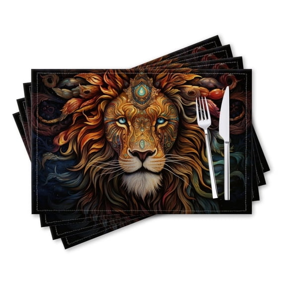 BaHomeck placemats Set of 4 rectangle Linen Cotton Placemats for Dining Table Washable Heat Resistant,18*12inch,Artistic Representation Of The Zodiac Sign Leo