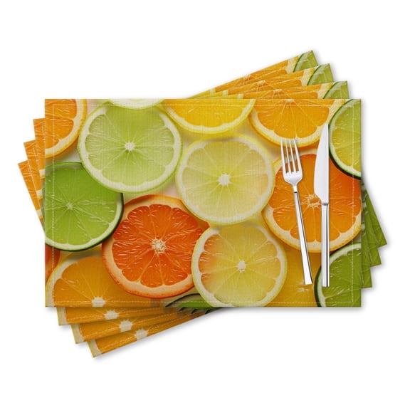 BaHomeck placemats Set of 4 rectangle Linen Cotton Placemats for Dining Table Washable Heat Resistant,18*12inch,Background Of Different Citrus Slices And Orange