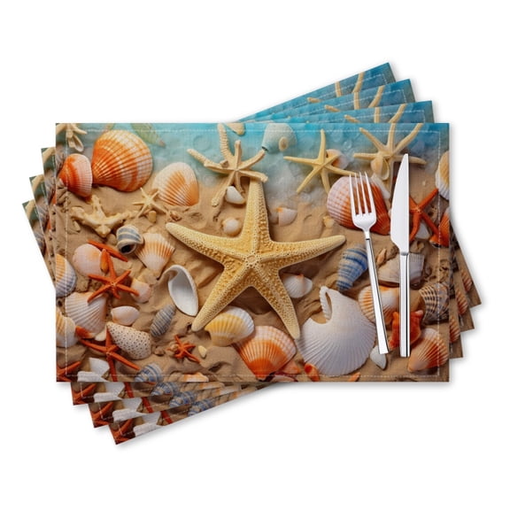 BaHomeck placemats Set of 4 rectangle Linen Cotton Placemats for Dining Table Washable Heat Resistant,18*12inch,Beach Scene With Starfish And Seashells