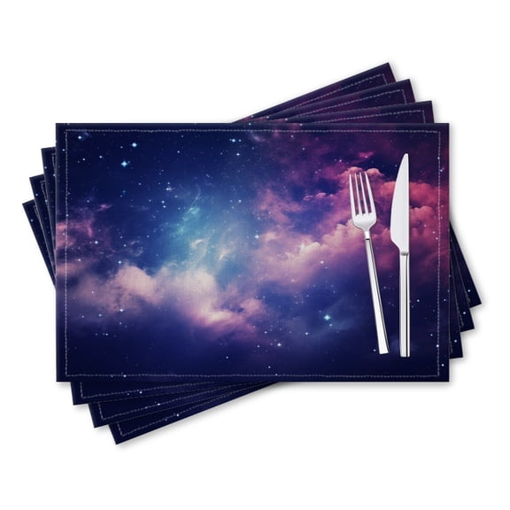 BaHomeck placemats Set of 4 rectangle Linen Cotton Placemats for Dining Table Washable Heat Resistant,18*12inch,Beautiful Background Of Space With Clouds And Stars