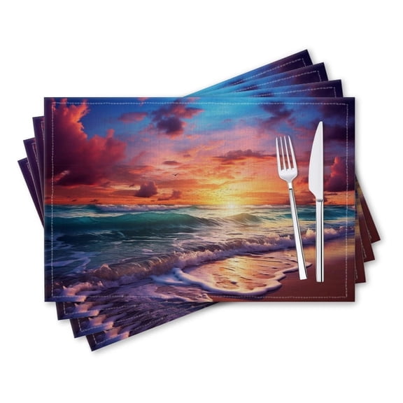 BaHomeck placemats Set of 4 rectangle Linen Cotton Placemats for Dining Table Washable Heat Resistant,18*12inch,Beautiful Beach Sunset With Colorful Clouds And Waves