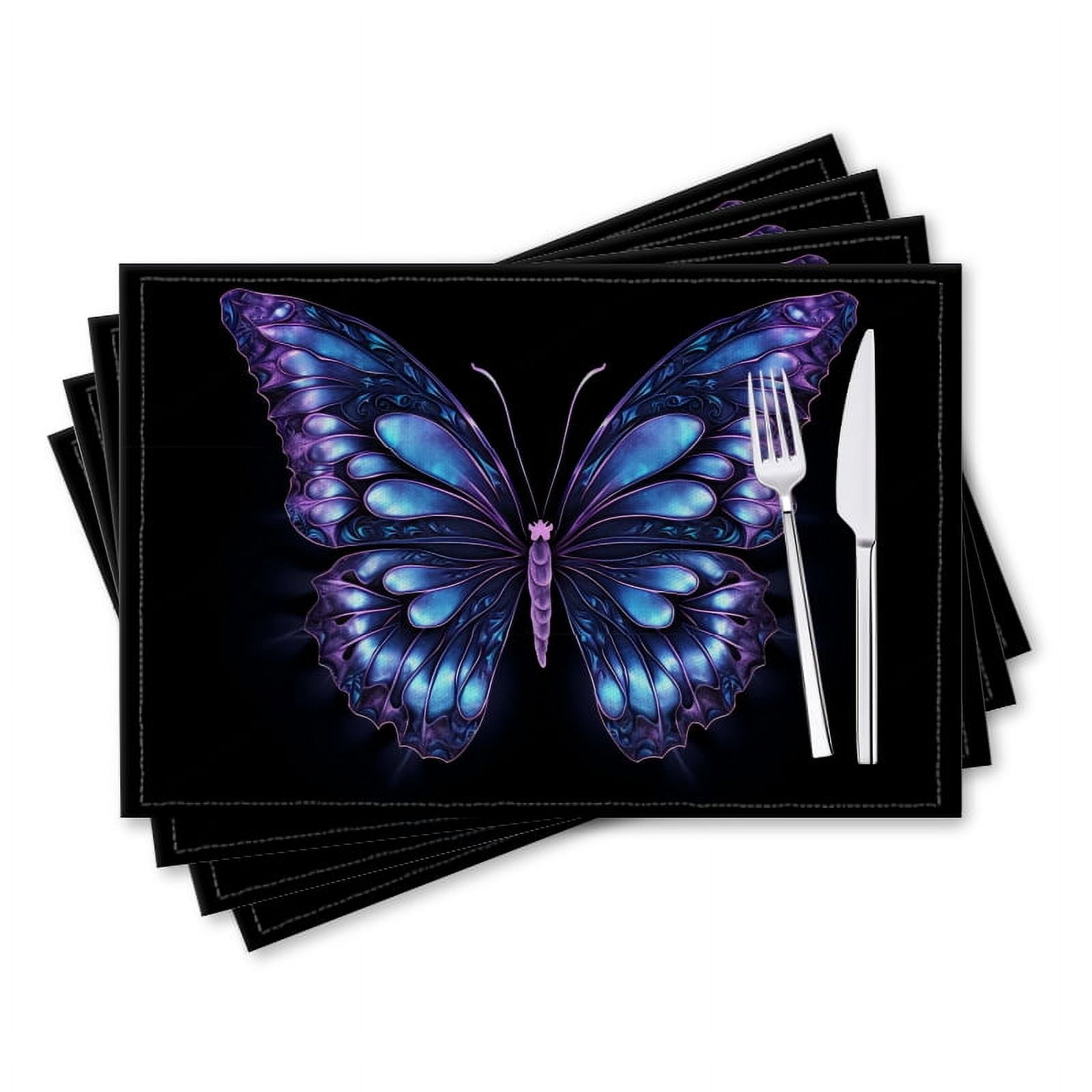 BaHomeck placemats Set of 4 rectangle Linen Cotton Placemats for Dining Table Washable Heat Resistant,18*12inch,Beautiful Butterfly With Wings In The Colors Of Blue