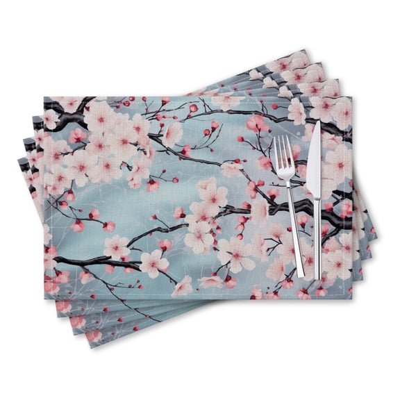 BaHomeck placemats Set of 4 rectangle Linen Cotton Placemats for Dining Table Washable Heat Resistant,18*12inch,Beautiful Cherry Blossoms In Full Bloom