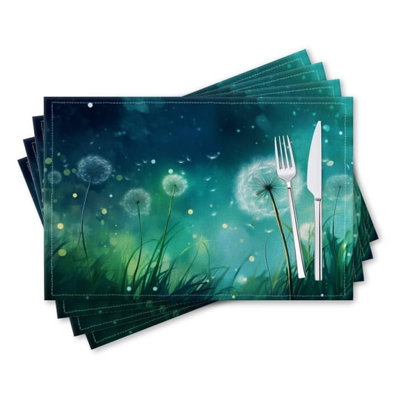 BaHomeck placemats Set of 4 rectangle Linen Cotton Placemats for Dining Table Washable Heat Resistant,18*12inch,Beautiful Dandelions Glowing In The Night Sky On Grass Background