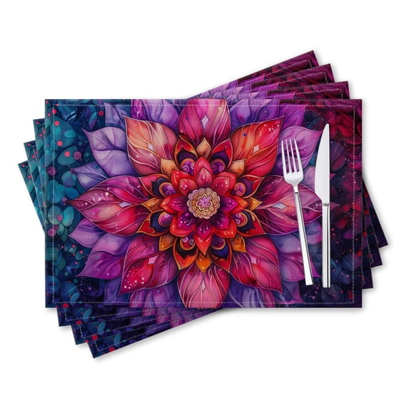 BaHomeck placemats Set of 4 rectangle Linen Cotton Placemats for Dining Table Washable Heat Resistant,18*12inch,Beautiful Flower With Petals Made Of Colorful Gemstones